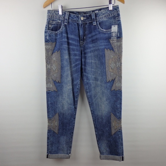 Miss Me Aztec Boyfriend Crop Ankle Denim Jeans 26 - Picture 2 of 8